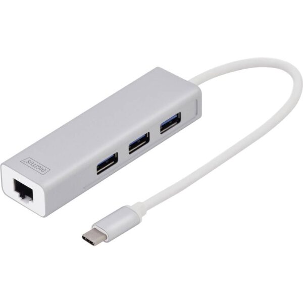 Digitus DA-70255 USB-combi-hub 3 + 1 poorten Met ingebouwde netwerkaansluiting Zilver