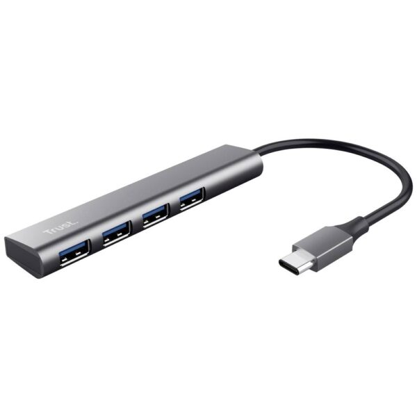 Trust Halyx-4-port USB-C (USB 3.2 Gen 2) multiport hub 1 + 4 poorten Donkergrijs