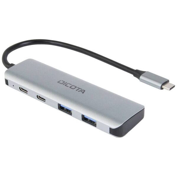 Dicota Zubehör PC USB-C (USB 3.2 Gen 2) multiport hub 4 poorten Met aluminium behuizing, Met USB-C stekker Zilver