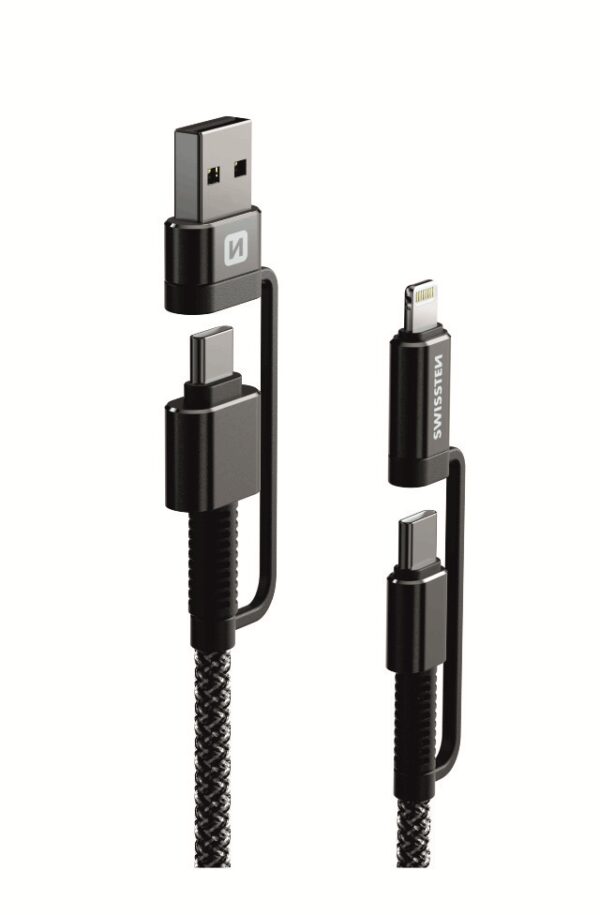 Swissten Swissten Kevlar 4 in 1 Kabel - 60W - 1.5M - Zwart