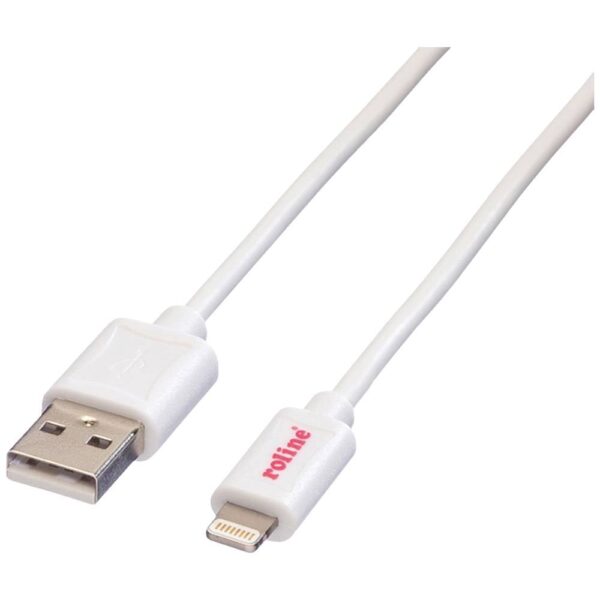 ROLINE 8pin naar USB 2.0 kabel voor iPhone, iPod, iPad, wit, 1 m