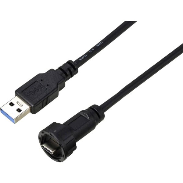 TRU COMPONENTS TC-E10T-MT3-MWA/MU3-NWA-0.5PV-S TC-13543592 USB type-C ® 3.0-stekker naar USB-stekker IP67 (schroefdraad)-kabel 0,5 m Waterdichte kunststof