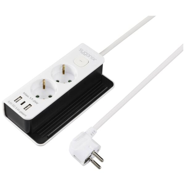 Sygonix SY-6118232 Bureaustekkerdoos 2-voudig Wit, Zwart Randaarde stekker 1 stuk(s)