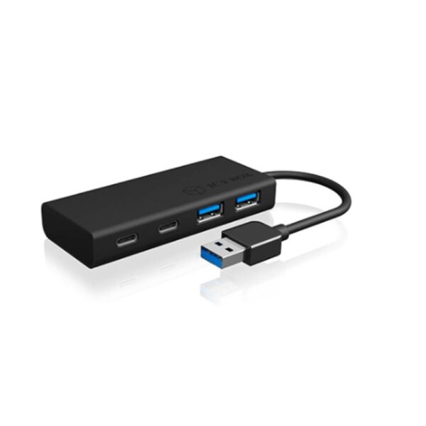 ICY BOX IB-HUB1426-U3, USB 3.2 Gen 1 Hub Type-A zu 2x Type-C® u. 2x Type-A USB Anschl. USB 3.2 Gen 1-hub 4 poorten Via PC bedienbaar Zwart