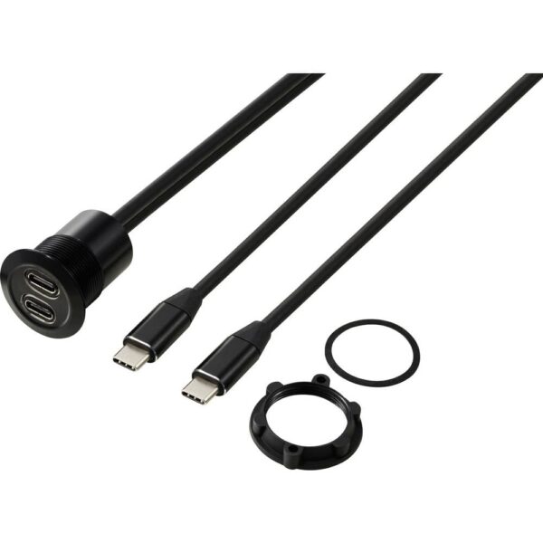 TRU COMPONENTS TC-13376320 USB 3.1-C ® 2x bus/1x stekker 1 m kabel zwart 1 stuk(s)