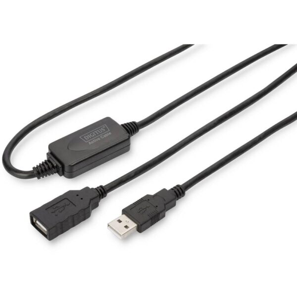 Digitus USB-kabel USB 2.0 USB-A bus, USB-A stekker 20.00 m Zwart Met USB, Met verlengkabel DA-73102