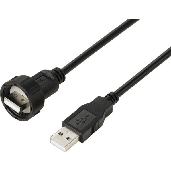 TRU COMPONENTS TC-E13T-MU2-MWA/NWA-0.5PV-S TC-13543536 USB 2.0-stekker naar stekker aangegoten met draad IP67 (schroefdraad) kabel 0,5 m Waterdichte kunststof