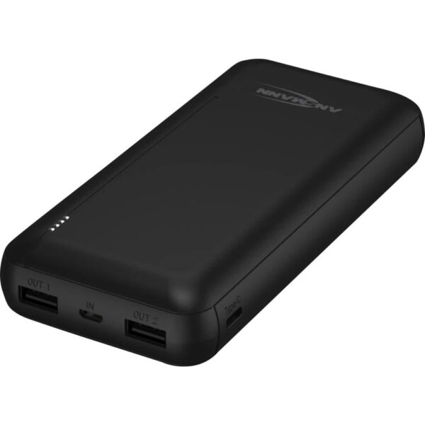 Ansmann PB212 Powerbank 20000 mAh Smart IC LiPo Micro-USB, USB-C, USB Zwart Statusweergave