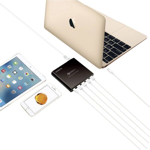 LVSUN LS-Q5U-PD USB-laadstation 80 W 4x USB-A, 1x USB-C USB PD, QC 3.0 Zwart Binnen USB Power Delivery (USB-PD)