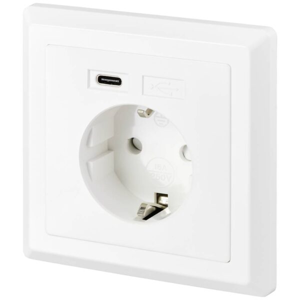 Sygonix SY-5238674 Stopcontact (onderbouw) Power Delivery, Aanraakbeveiliging, Met USB-C Wit