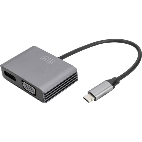 Digitus DA-70827 DisplayPort / RGB / USB-C Adapter [1x USB-C - 2x DisplayPort bus, VGA-bus] Zwart Afgeschermd, Rond 0.2 m