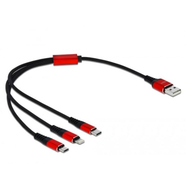 Delock USB-kabel USB 2.0 USB-A stekker, USB-C stekker, USB-micro-B stekker, Apple Lightning stekker 0.30 m Zwart, Rood 85891