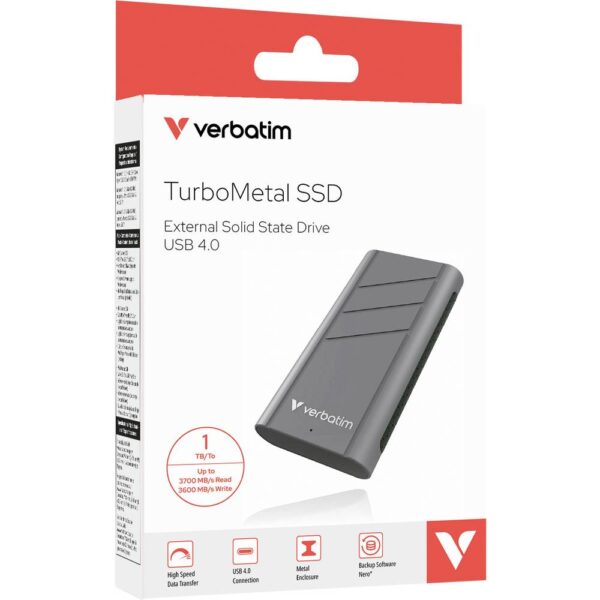 Verbatim TurboMetal 1 TB Externe SSD harde schijf USB-C 4 Metaal 32021