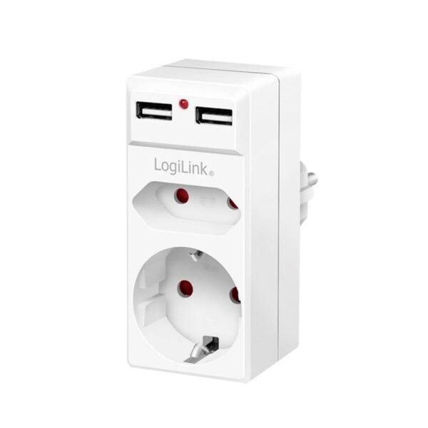 LogiLink PA0276 Contactdoos Met USB-laaduitgang, Aanraakbeveiliging, Overspanningsbeveiliging IP20 Wit