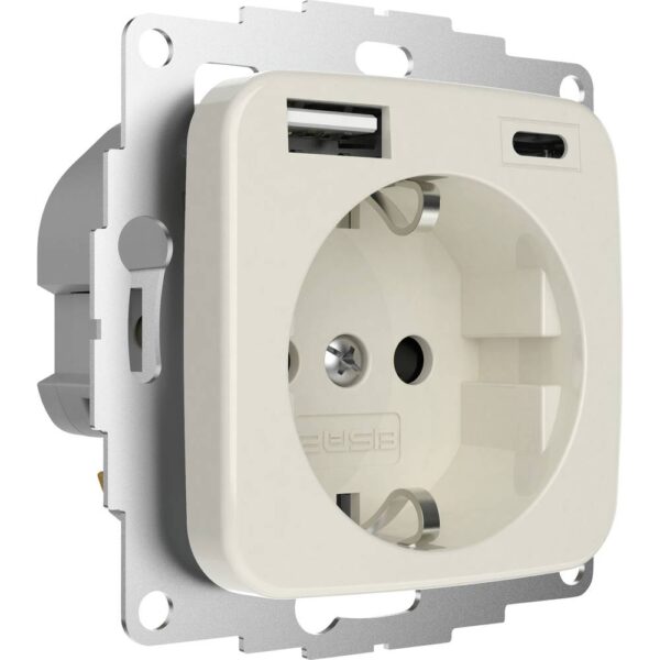2USB 2U-449382 Geaard stopcontact Aanraakbeveiliging, Met USB-laaduitgang IP20 Crèmewit (glanzend)