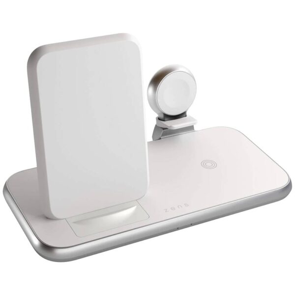 ZENS Aluminium Series 4 in 1 Stand Wireless Charger + Watch ZEDC15W/00 Inductie lader Uitgangen Qi-standaard, USB Wit