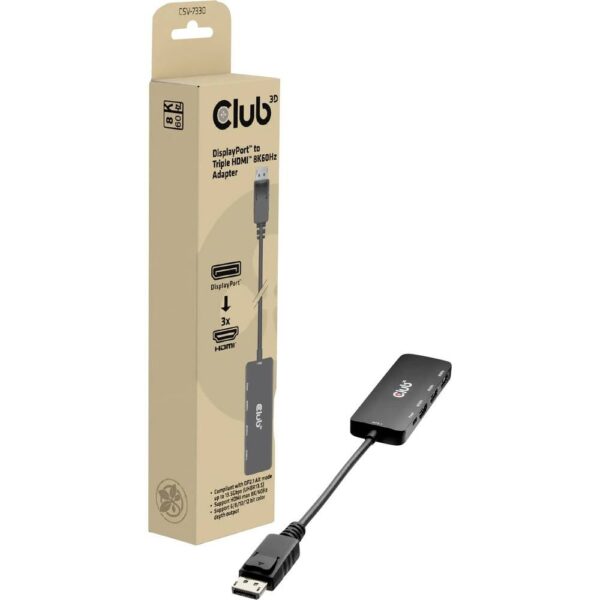 club3D CSV-7330 DisplayPort / Micro-USB / HDMI Adapter [2x DisplayPort stekker, Micro-USB - 3x HDMI-bus] Zwart 14 cm