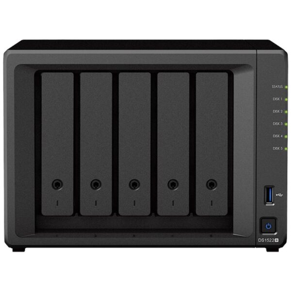 Synology DiskStation DS1522+ NAS-serverbehuizing 0 GB 5 Bay 2x USB 3.2 Gen 1 hub (USB 3.0), RAID-geschikt, Externe voeding, Aan/uit-schakelaar, 2x M.2 slot,