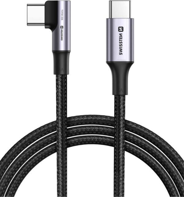 Swissten Swissten haakse USB-C naar USB-C kabel - 100W - 2M - Zwart