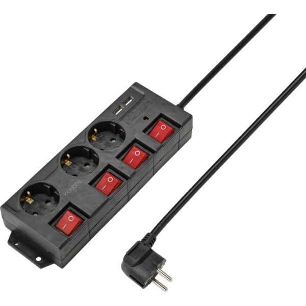 Sygonix RF-4737788 Stekkerdoos met schakelaar Zwart Randaarde stekker 1 stuk(s)