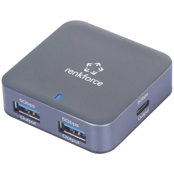 Renkforce RF-USBH-480 4 poorten USB 3.2 Gen 1-hub USB-A, USB-C Met aluminium behuizing Grijs