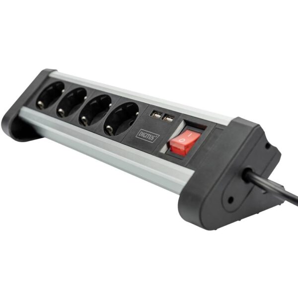 Digitus DA-70614 Stekkerdoos met schakelaar Aluminium, Aluminium-zilver, Zwart, Zilver Randaarde stekker 1 stuk(s)