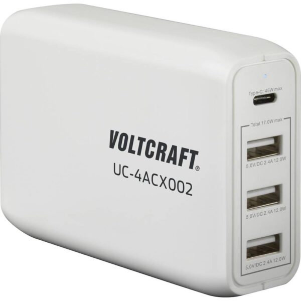 VOLTCRAFT UC-4ACX002 USB-oplader 62 W 1x USB-C, 3x USB-A USB PD Wit Binnen
