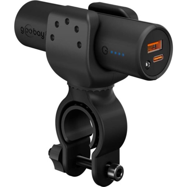 Goobay Goobay 60656 Powerbank für Fahrrad 5000 mAh Bike Fahrradhalterung USB Buchse PD Powerbank 5000 mAh Li-ion Zwart Statusweergave, LED-zaklamp