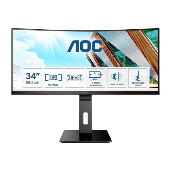 AOC CU34P2A LED-monitor Energielabel G (A - G) 86.4 cm (34 inch) 3440 x 1440 Pixel 21:9 1 ms HDMI, DisplayPort, USB-A 3.2 Gen 1, Hoofdtelefoon (3.5 mm