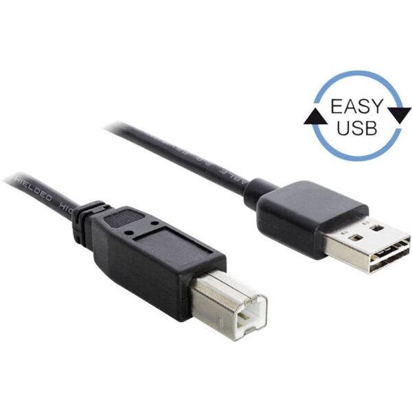 Delock USB-kabel USB 2.0 USB-A stekker, USB-B stekker 1.00 m Zwart Stekker past op beide manieren, Vergulde steekcontacten 83358