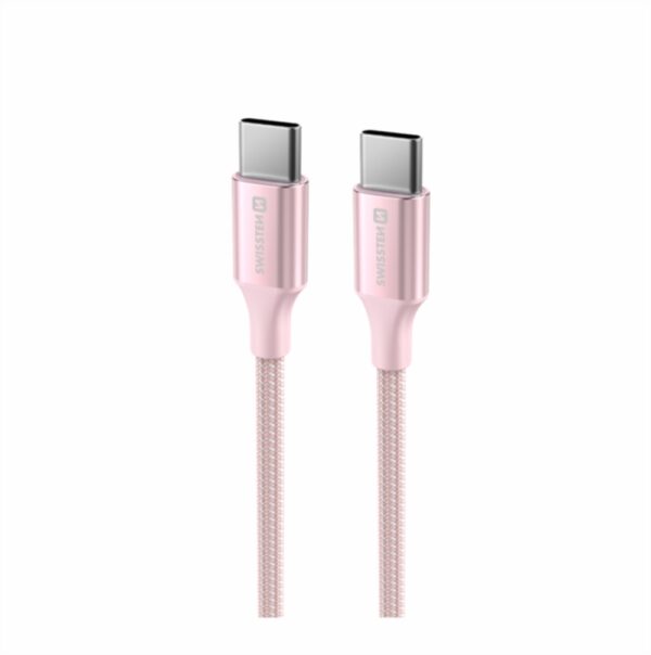 Swissten Swissten Gevlochten USB-C naar USB-C kabel - 1.5M - Versie 2.0 - 60W - Roze