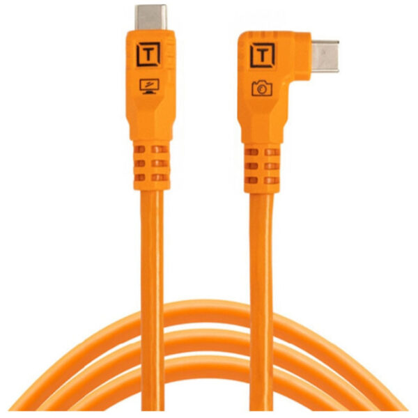 TetherTools TetherPro Optima 10G USB-C 10&apos; (3m) Straight to Right, High-Visibility Orange